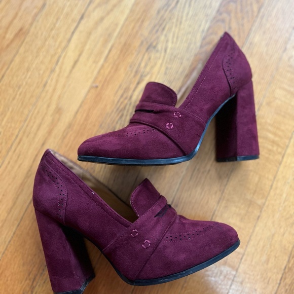 Vintage style ModCloth NYLA Oxford preppy block heels burgundy - Picture 6 of 15